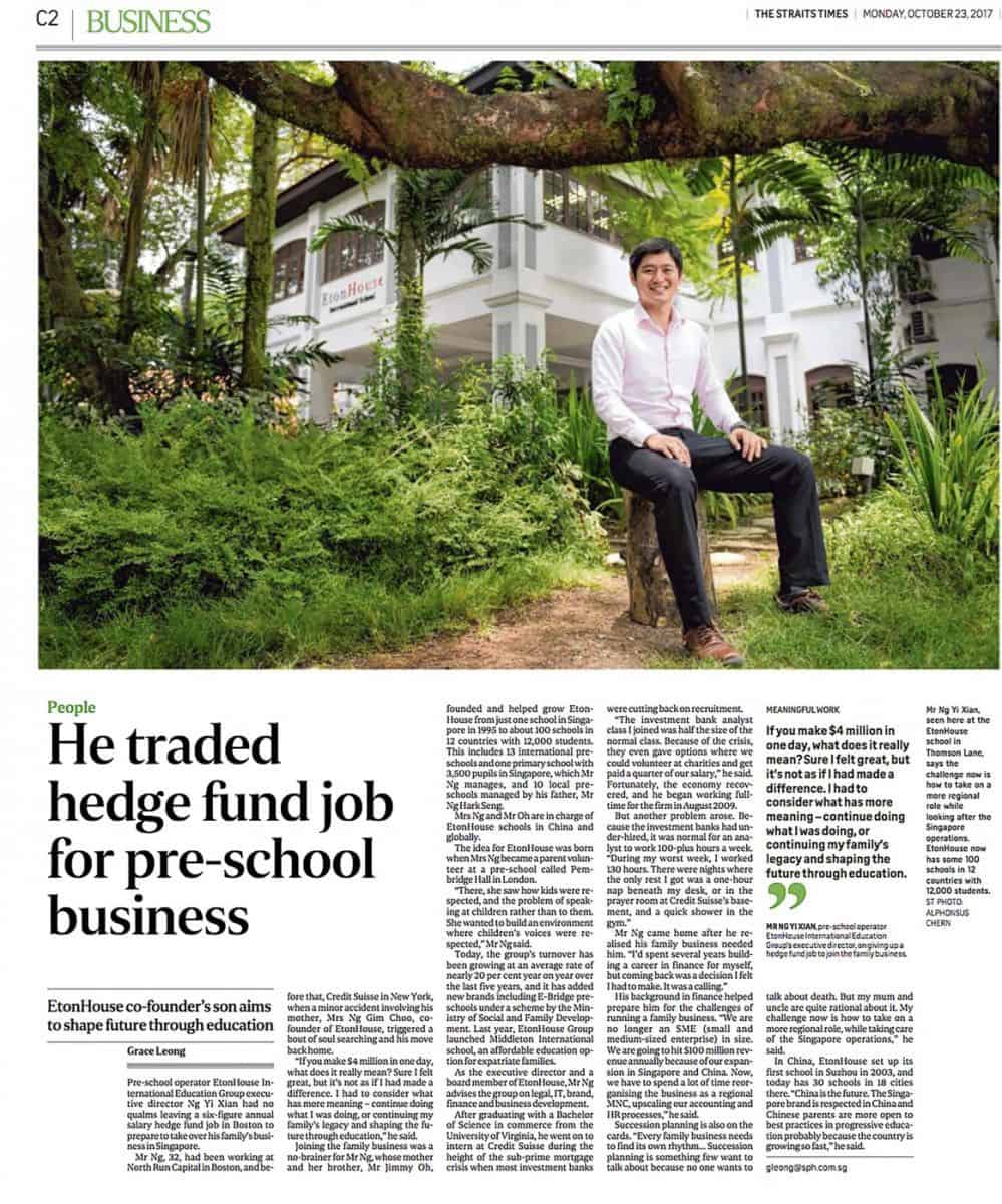 A Straits Times interview with the Executive Director of EtonHouse