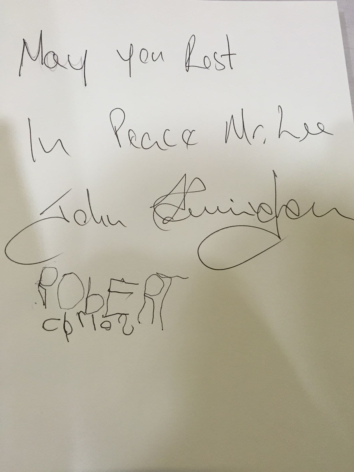 Note from a EtonHouse child to Mr Lee Kuan Yew