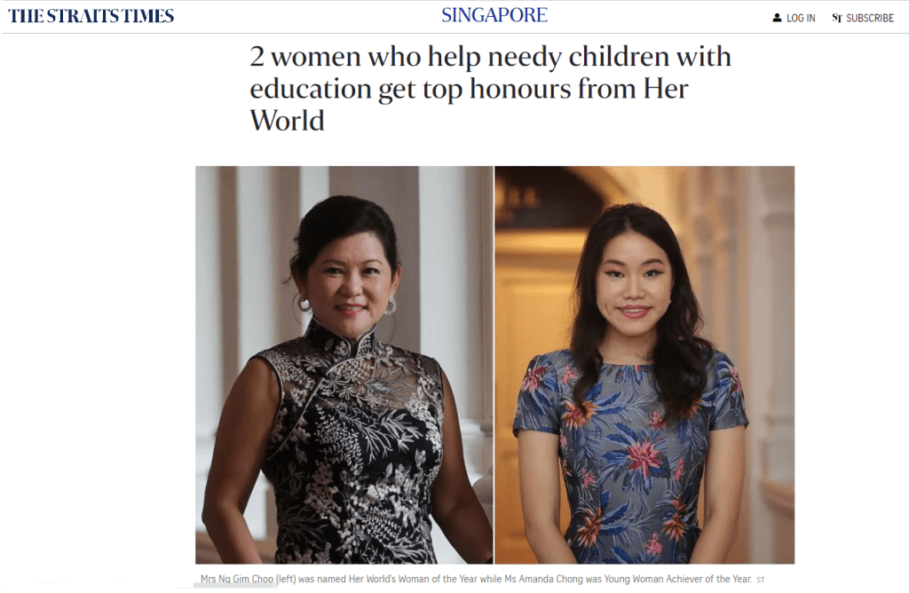 Article on straits times about women samaritans getting awards