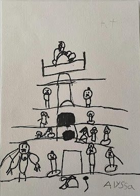 Children drawing with various colourful characters