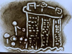 Drawing of Marina Bay Sands using an etch a sketch
