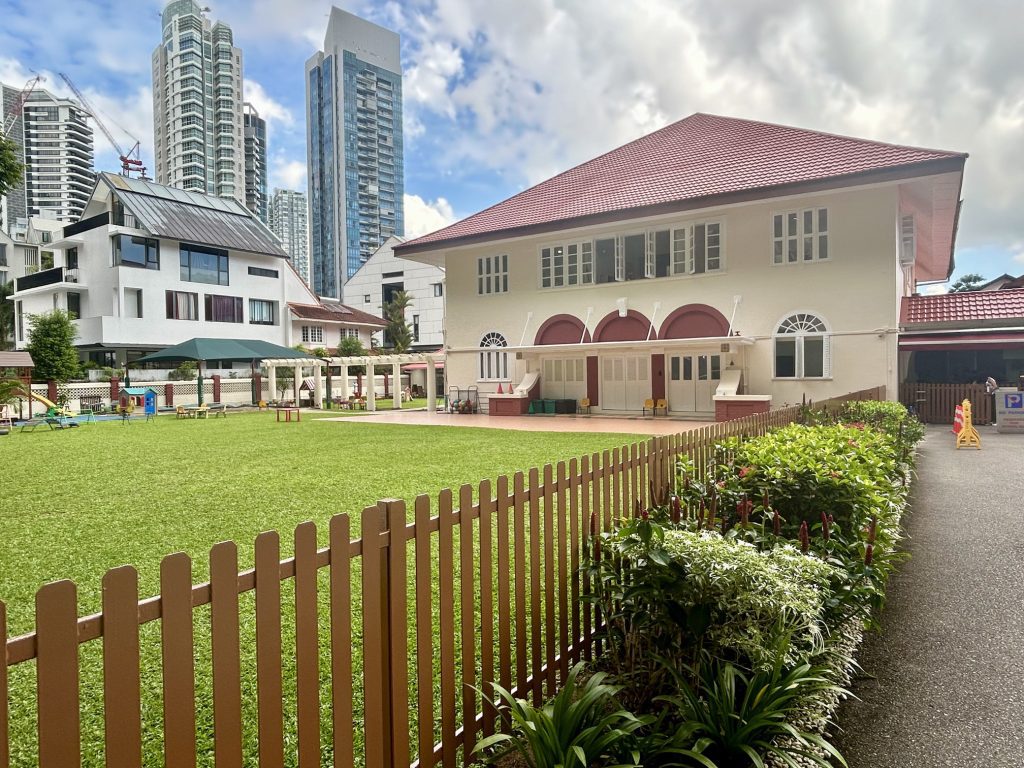 View of a schools outdoor courtyard