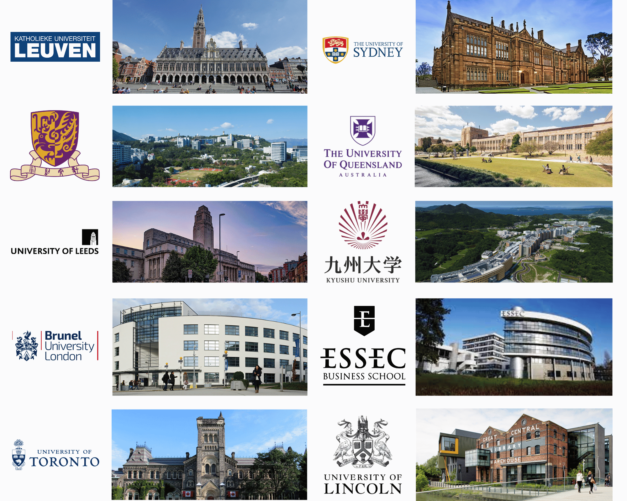 A collage of different universities across the globe